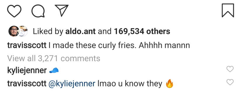 Travis Scott & Kylie Jenner Flirt On IG After Curly Fries Comment