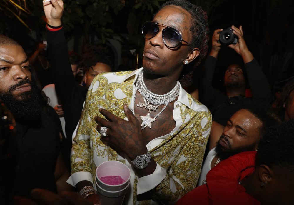 Young Thug Wears Extremely Deep V-Neck Shirt