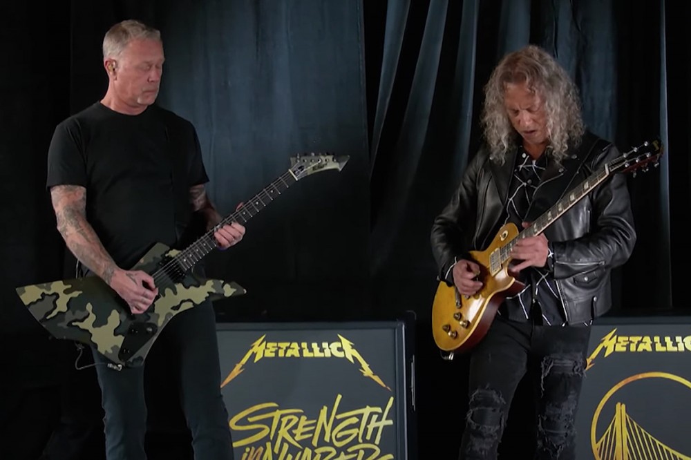 Metallica’s James Hetfield + Kirk Hammett Play U.S. National Anthem at NBA Game